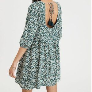 American Eagle Puff Sleeve Ditsy Floral Green Babydoll Mini Dress